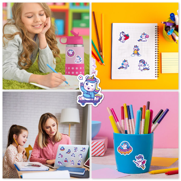 50 lasten sarjakuvatarraa Pieni merenneito yksisarvinen dinosaurus vesikuppi paperitavarat vedenpitävät lasten tarrat Super Cute Unicorn 50pcs