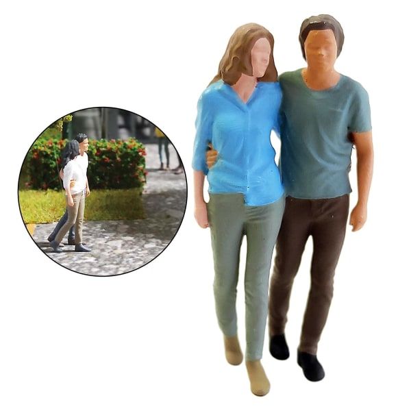 Skala 2x1:64 Håndmalet Miniature Model Par Figur Park Diorama Blå