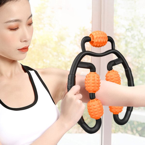 Fitness 5 Hjul Skaft Ring Ben Klemme Massager Rullande Hjul Massage til Yoga Sort BK