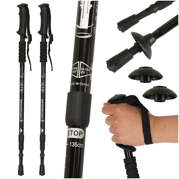 Walking Pole / Trekking Pole - Adjustable Height Black Svart