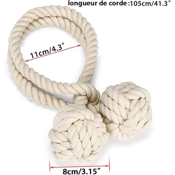 Gardinslips med 2 bomullskulor, Eko-rep bomullsgardiner, naturlig enkel stil, rums- eller sovrumsdekoration (beige)