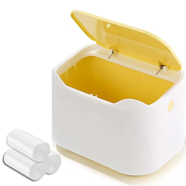 CDQ Mini waste bin for bathroom with lid - yellow and white