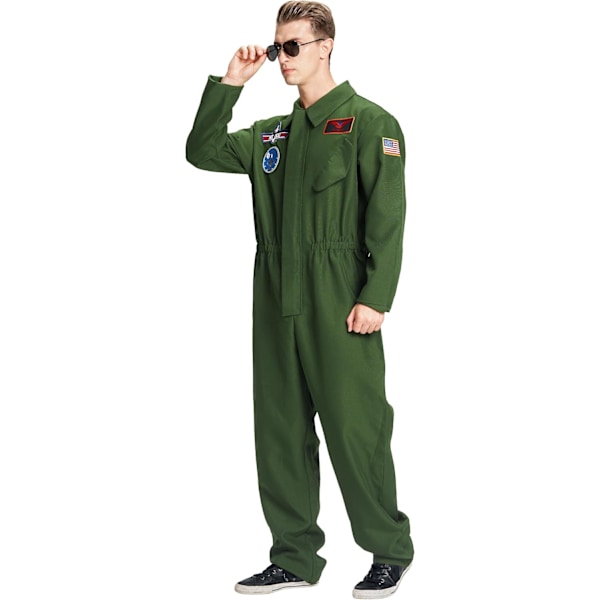 Pilotkostym för vuxna och barn, flygvapenpilot, fin klänning, stridsflygplan, jumpsuit för Halloween, jul, karneval, fest Pilot men XXL