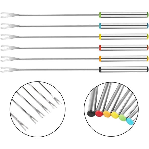 6 kpl fonduehaarukoita, ruostumattomasta teräksestä valmistetut fonduehaarukat lämmönkestävillä kahvoilla juustokastikkeelle, suklaafondueelle, paahdetuille vaahtokarkeille, lihalle