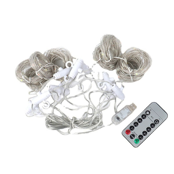 3*3m LED-gardinlampa USB 8-funktion med krok vattentät lädertrådslampa White light 【Alloy leather wire】