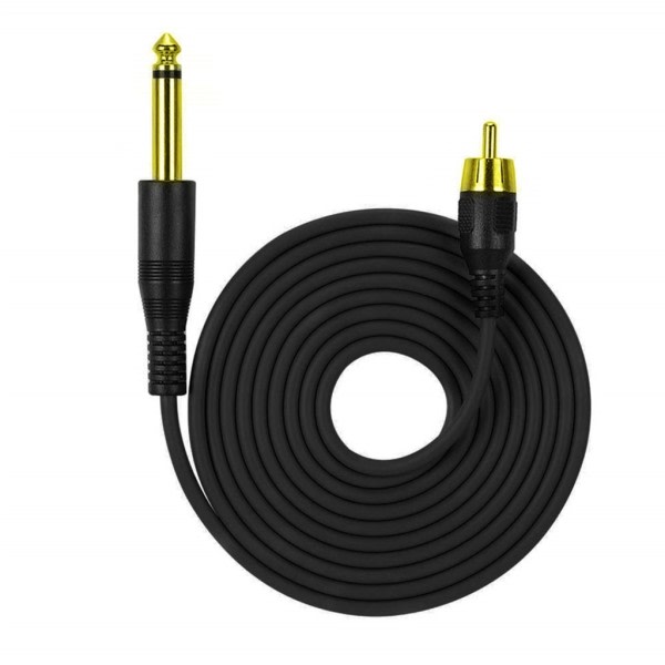 RCA Linje Gullbelagt Kontakt 6.35mm Hann til RCA Hann Tatoveringsmaskiner Kabel Strømforlengelseskabel OD3.5 Svart