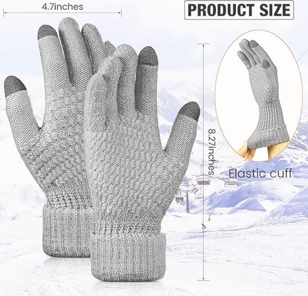 Vinterstrikhandsker, 2 par, sort og grå, termisk one size