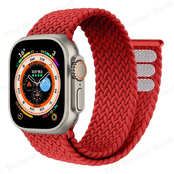 Flätad Solo Loop för Apple Watch Ultra band 49mm 45mm 41mm 44mm 40mm 42mm armband iWatch serie 9 7 SE 8 6 5 4 3 band Röd Red 42-44-45-49mm-S