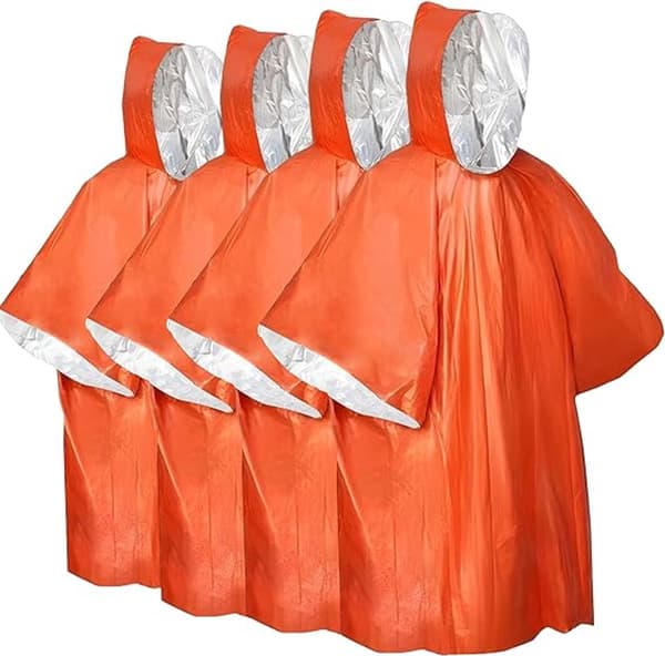 Nödfilt - 4-pack regnponcho för vuxna - Mylar nödfiltfoder - Vindtät & Termisk - Överlevnadsutrustning - Camping & Räddning