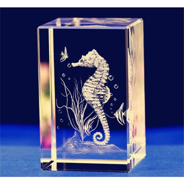 Kristallglas sjöhäst staty modell, 3D laser etsad kristall sjöhäst figurer konst, djur Kristallglas kub gravyr sjöhäst prydnader (5 * 5 * 8 cm)