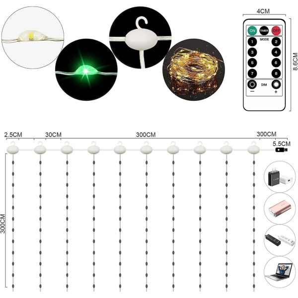 String Lightsbright Led Fairy Lights300 Leds Gardinljus USB String Light 8 lägen med timer Fjärrkontroll Ip44 för dekoration inomhusbelysning (wa