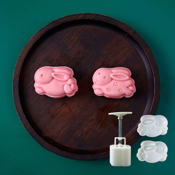 Plast Mooncake-stämpel Söta kaninformer Mooncake-form Festival DIY Handpress Mooncake-skärare Bakverk Dekorera Gadget