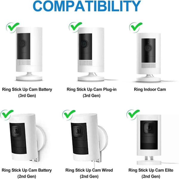360° justerbart väggfäste för Ring Stick Up Cam och Ring Outdoor Cam Plus, inomhus/utomhus säkerhetskamerafäste, vit, 2-pack