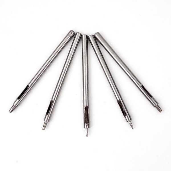 Stansar, liten rak mun och rund stansmun, stans i helt stål, läderverktyg gör det själv (5 stycken, 0,5 mm, 0,8 mm, 1 mm, 1,2 mm, 1,5 mm)