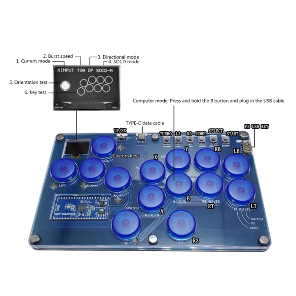 14-knappars Arcade Joystick Fight Stick Mekaniska Knappar Spelkontroll för Hitbox PC null - Transparent vit ke