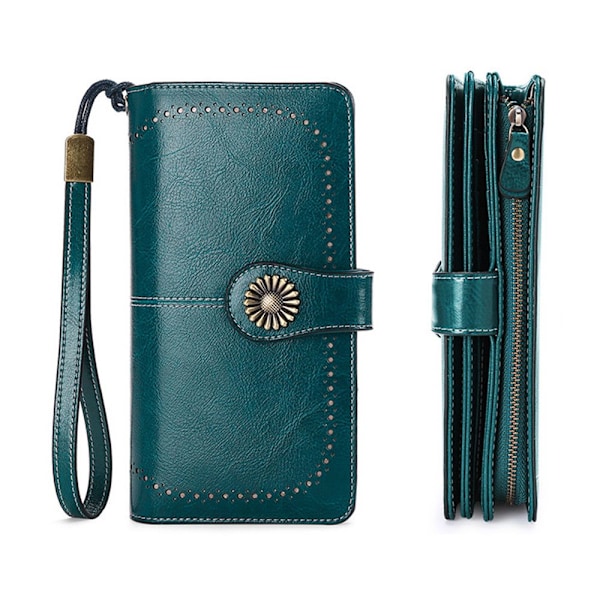 RFID Stöldskydd Läderplånböcker Lång Dragkedja Stor Clutch Väska Black