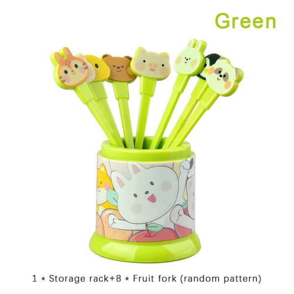 8st/ set Djurfruktgafflar Barn Snack Dessert Dekoration Gaffel Grön onesize Green onesize