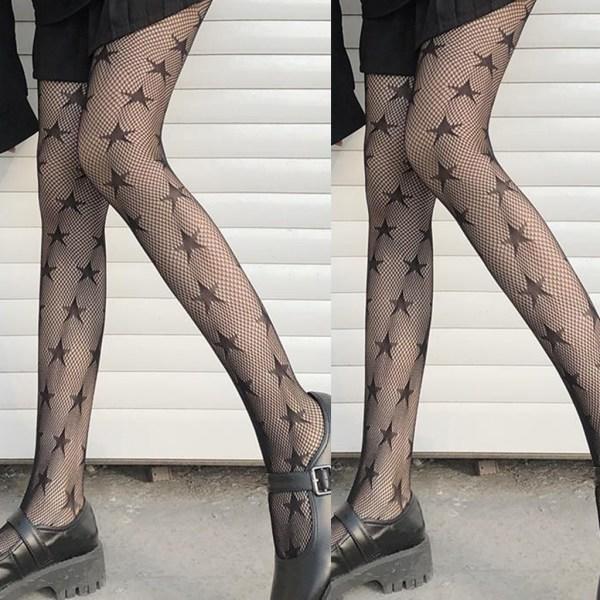 Naisten Gootti Punk Cool Tähtikuvioiset Fishnet-Sukkahousut Harajuku Lolita Ontto Seksikäs Läpinäkyvä Mesh-Sukkahousut Anime Joustava Jacquard-Sukkahousut