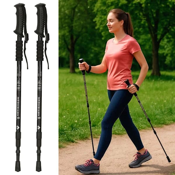 Walking Pole / Trekking Pole - Adjustable Height Black Svart