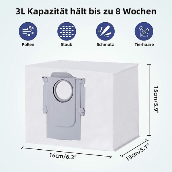 Roborock S7 MaxV Ultra / Q7+ Dammsugarpåsar 8-pack, 3L Kapacitet Ersättningsdammpåsar