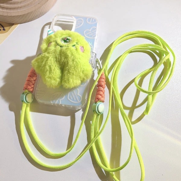 Monster Telefonfodral Clip Lanyard Plysch Docka Crossbody Rem Grön