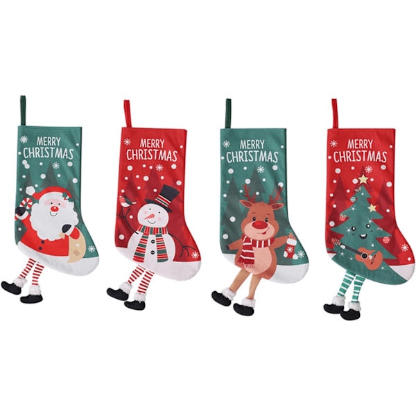 23.6 TUM Julstrumpor, Klassiska Stora Strumpor med Tomte, Snögubbe och Rensa Motiv (4 st)