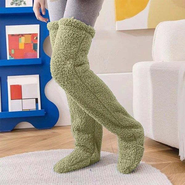 Over Knee High Fuzzy Long Socks Plyschstrumpor Benvärmare Vinn Green one size Green one size