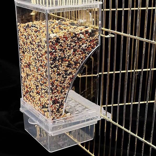 Fuglefoderautomat, Akrylvinduesfuglefoderautomat, Semi-lukket udendørs fuglefoderautomat, Automatisk fuglefoderautomat med stor kapacitet med siddepind til parakit transparent