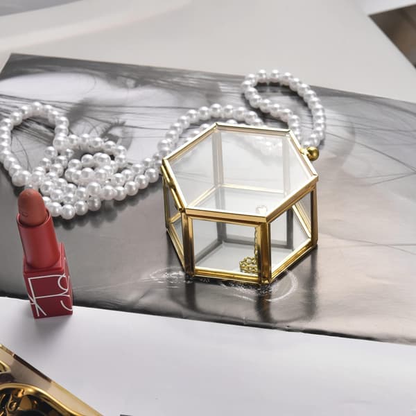 Ringask ringask glas smyckeskrin geometrisk förvaring ringar örhängen kedjor för vardagsrum bröllop gold