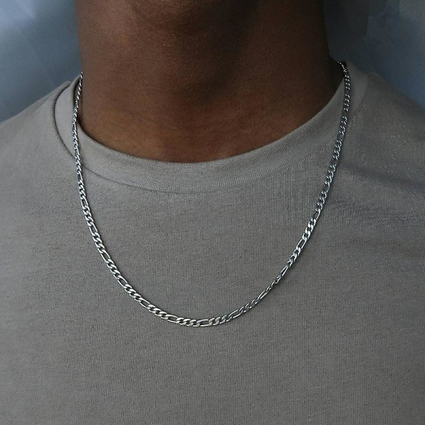 2023 Mode Klassiskt Figaro Chain Halsband Män Rostfritt stål Långt Halsband För Män Dam Kedja Smycken silver 20inch(50cm)