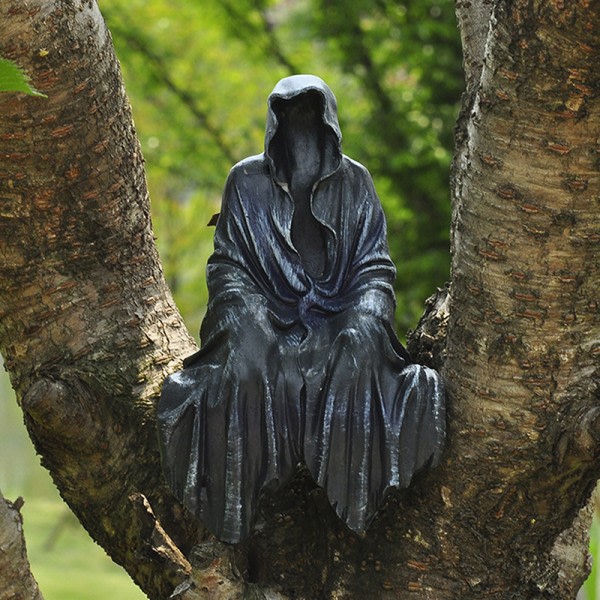 Svart Grim Reaper-staty Spännande svart mantel Nightcrawler Resin Bordsfigurer Prydnad Skräckspöke Skulptur Dekorationer