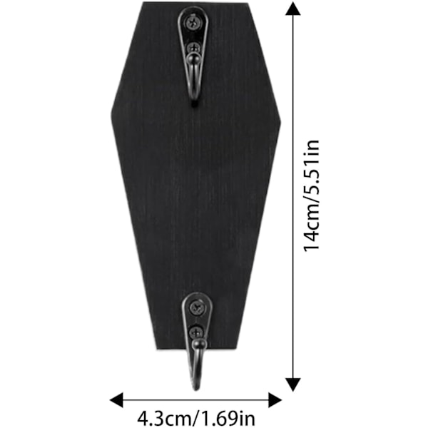 Kisteformet væghæk, rustik sort nøgleholder i træ, gotisk boligindretning, kroge til soveværelse og stue, multifunktionel og stilfuld