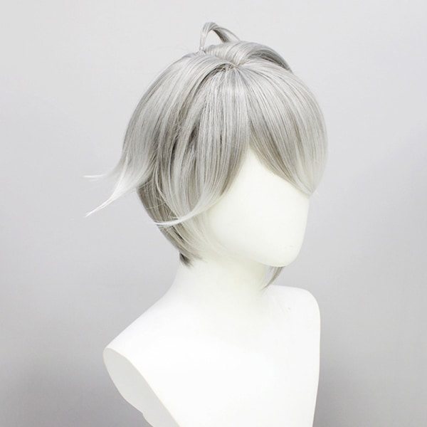 Genshin Impact Al Haitham Cosplay Peruk Kort Grå Vit Peruk Anim