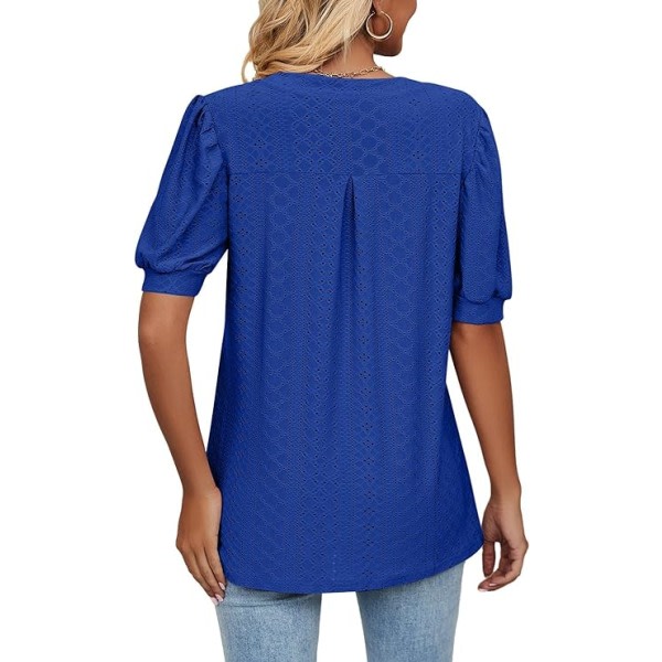 Dames Casual V-hals T-shirts med Puffærmer Sommer Topper Tunika Bluser (Store)