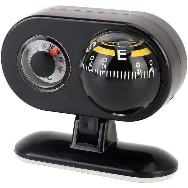 2 in 1 Ball Car Orienteringsguide Kompass Termometer Bil Auto Dashboard (svart) med Blacklight och LCD-skärm