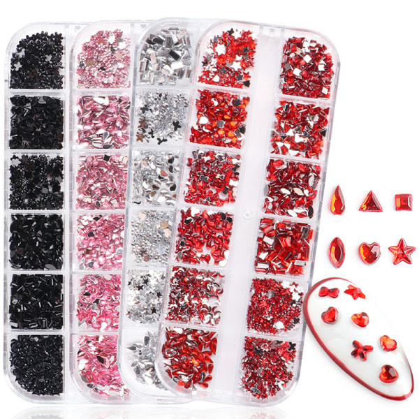 12 Gitterboks Multi Størrelse Farverige Hotfix Rhinestones Flatback Cry White onesize