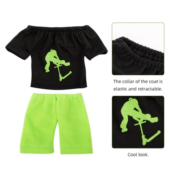 Finger Scooter Leksak Mini Legering Scooter Fingerbräda Tillbehör med T-shirt Byxor och Skor Barn Finger Leksak Party Favor Svart