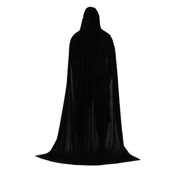 Unisex hel längd luva lång sammet cape kostym, svart, 110cm 110cm