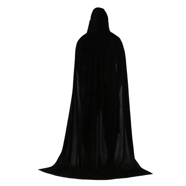 Unisex lang kappe med hætte i fløjl, sort, 110cm 110cm