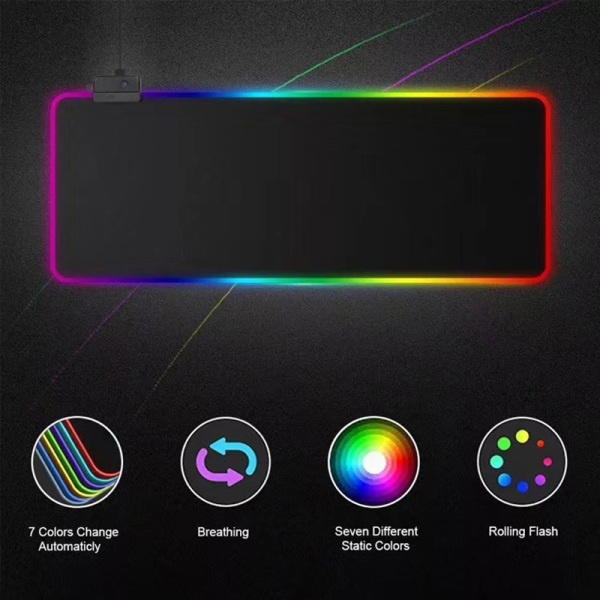 Ekstra stort bordplade med RGB-belysning sort 800x300x3