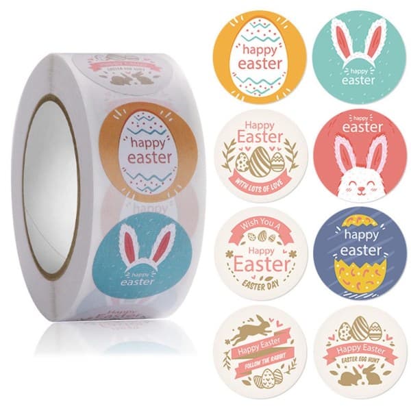 500 stk Happy Easter-klistremerker for barn påskehare egg gaveforseglingsetiketter dekor null - 7
