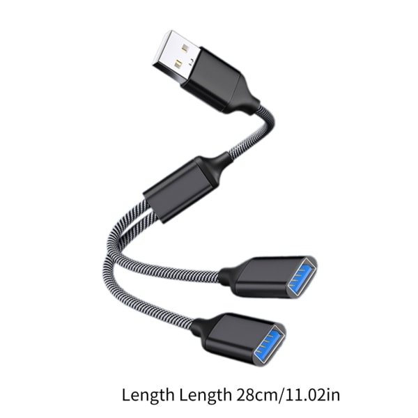 USB-splitterkabel USB-hub strømforlengelsesadapterkabel 28 cm/11,02 tommer grå