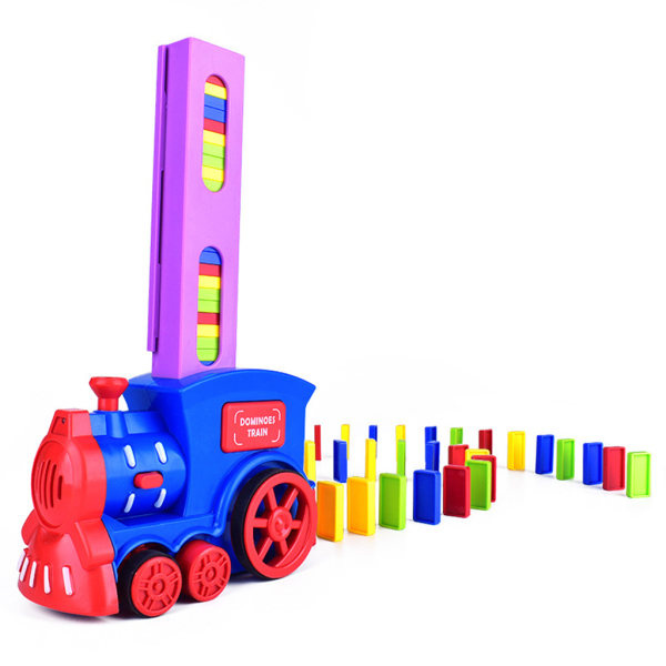 Tegneserie Dominos tog med simulert lyd og lys for småbarn interaksjon blokk for kreativ stabling av leketøy stimulering Fu mørk blå
