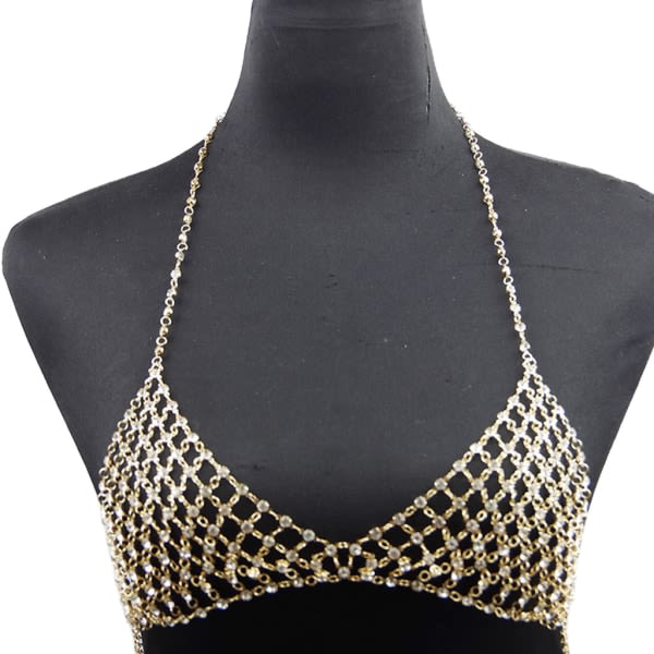 Sexiga BH-kedjor Kristall Midjekedja för Rhinestone Body Chain Bikinitopp BH-kedja Guld Body Smycken för kvinnor och tjejer Gold