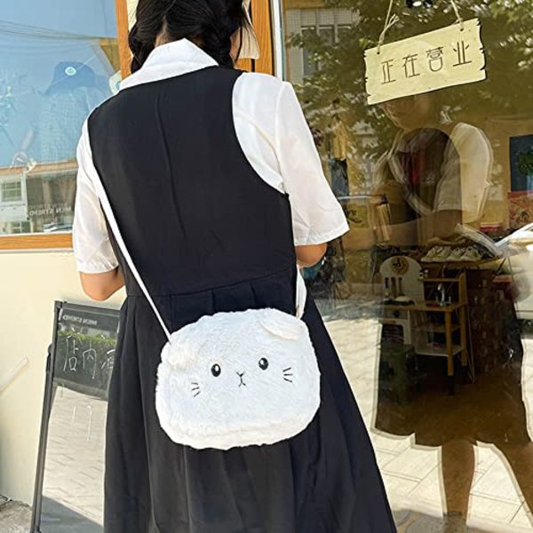 Tyttöjen olkalaukku, prinsessalaukku, pieni pehmolelu, crossbody-laukku tytöille, kissanmuotoinen crossbody-laukku white