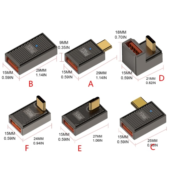 USB C hane till USB3.1 hona adapter laddare 10 Gbps dataöverföring 120 W 6 A snabbladdning A hona till C hane v