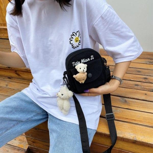 Ins Fashion Crossbody Canvas Bag e Bear Letter Student Small Bu vit