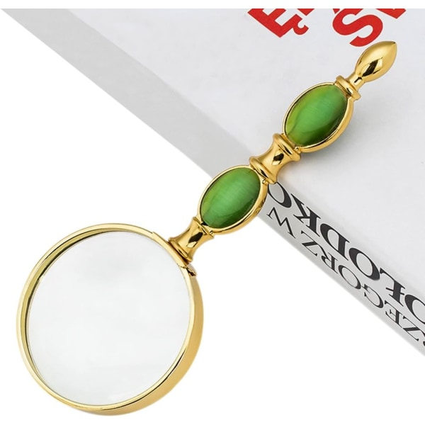 Bärbar grön jade-förstorare Guldguldram Förstoringsglas E