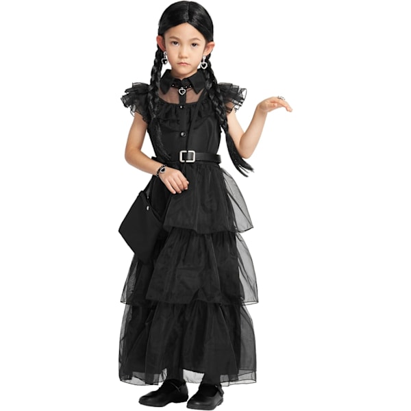 Børnebryllupskostume, Pige Fancy Dress Outfit Sort Tutu Kjole Til Karneval Fødselsdagsfest Med Bælte Paryk Taske Strømper 9 Stykker 3-16 År black 8-10 years