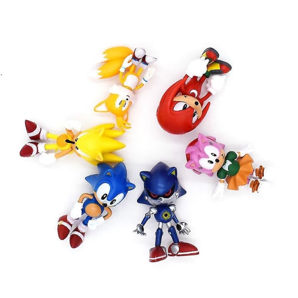 6 stycken Sonic The Hedgehog rörlig dockamodell Barnleksaksdocka present